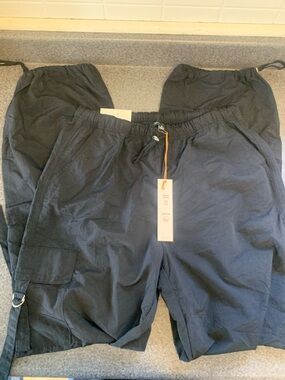 Love Tree Parachute pants Cargo Black Adjustable elastic waist & ankles Sz S NWT